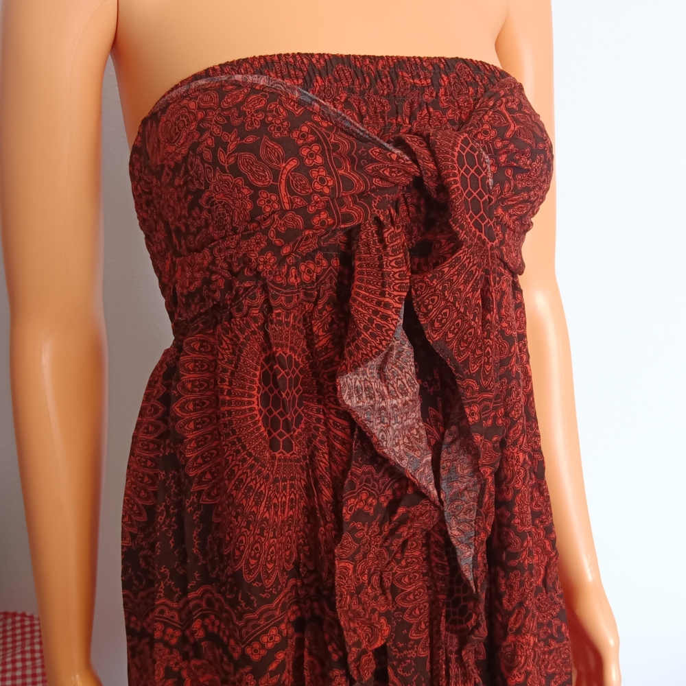 Bohemian Strapless Red Dress